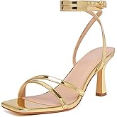 Mostrin Womens Sandals Strappy Heels for Women Ankle Strap Lace Up Square Open Toe Heels Tie Up Stiletto High Heeled Sandals for Prom, Party, Daily Wear