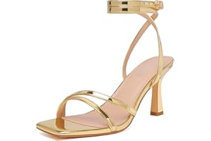 Mostrin Womens Sandals Strappy Heels for Women Ankle Strap Lace Up Heels Square Open Toe Heels Tie Up Stiletto High Heeled Sandals for Prom, Party, Daily Wear