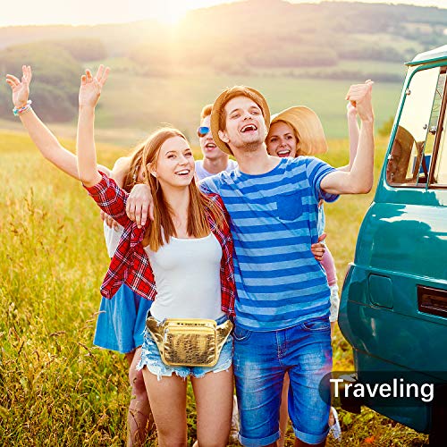 Fanny Pack, Waist Fanny Pack Bum Bag for Women Men,Waterproof Waist Pack Retro Neon Fanny Bag for Festival, Rave (gold)
