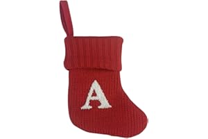 UASWGUDFS 7 Inch Mini Monogram Stocking Red Christmas Initial Letter Cable Knit Stockings with Cuffs Cute Xams Alphabet Decorations for Home Family Fireplace Hanging Gifts DIY Decor (A)