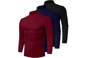 Riyiper 3 Pack Men's Mock Neck Shirts, Long Sleeve Slim Fit Turtleneck Tops Lightweight Basic Pullover Casual Knit Sweaters