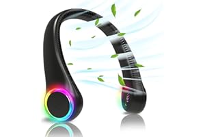GULAKI Bladeless Portable Neck Fan - Rechargeable Hands Free USB Personal Fan Battery Operated with LED lights for Home Office Travel Indoor Outdoor (DNF Black)