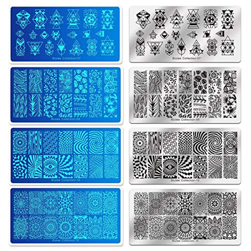 Biutee　Nail Art Stamp Stamping Templates Stamper Scraper Kit 4 Manicure Plates Set with 1 Polish Stamper  Leaves Flowers Geometric letter Nail Template with nail　 - Thumbnail 3