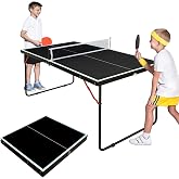 SculPong Ping Pong Table Foldable Table Tennis Table with Net, Table Tennis Paddles and Balls, 4.5FT/6FT/9FT MDF Multi-Use Family Game Table for Kid Teenager Adult, Compact &amp; Portable