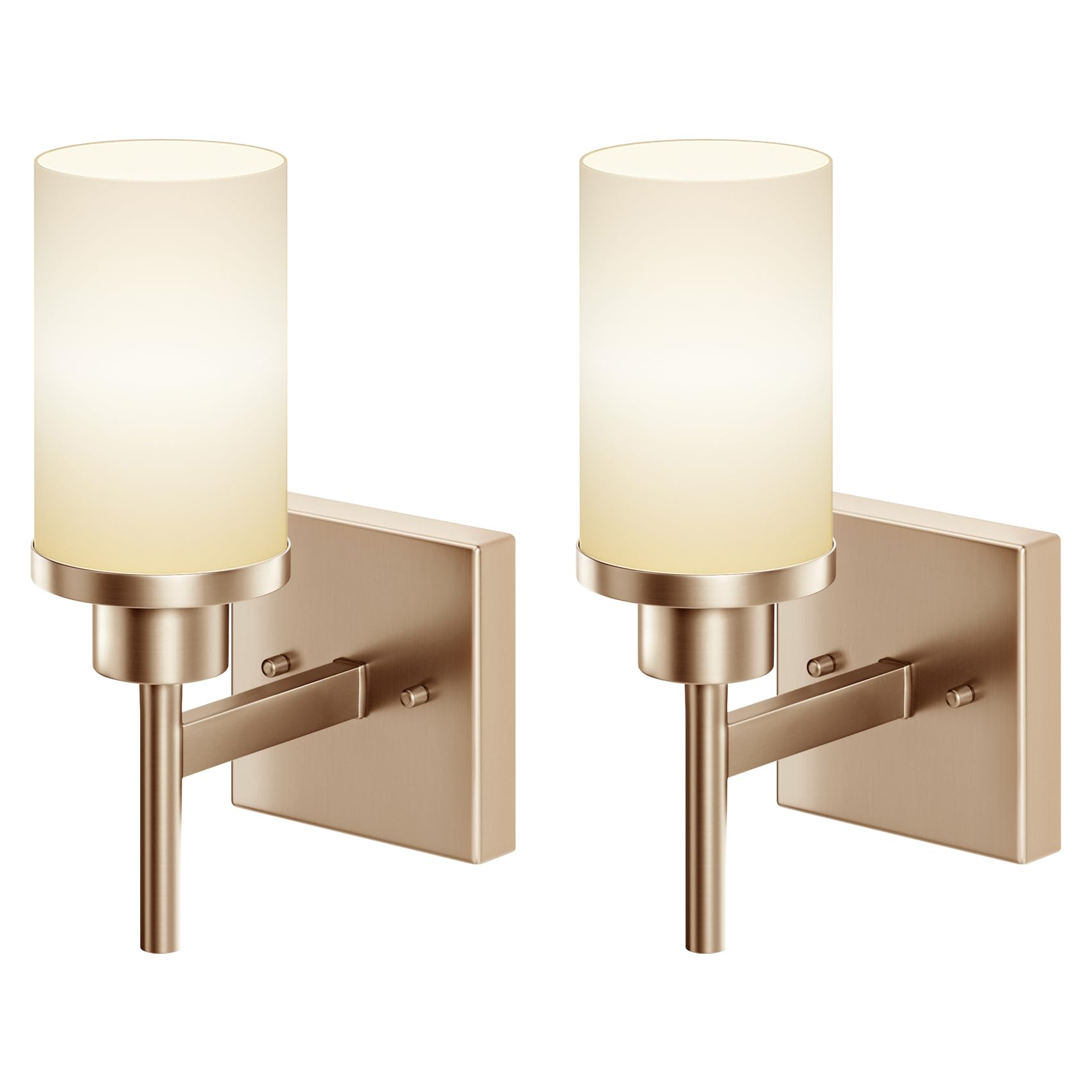 AONEON Vanity Lighting Fixtures with White Frosted Glass Shade, Champagne Bronze Wall Lamps for Bath