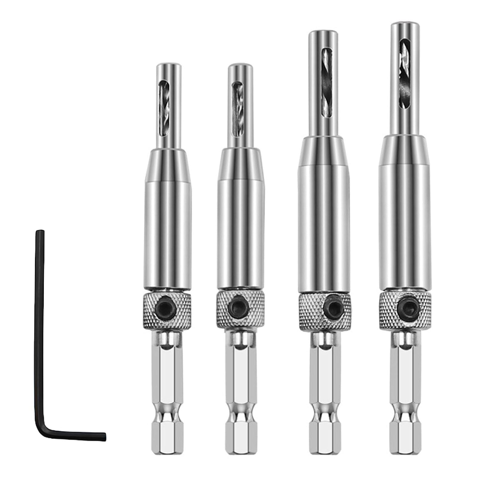 Self-Centering Hinge Drill Bit Set - 4PC Guide Bits for Door, Window, Cabinet Installation