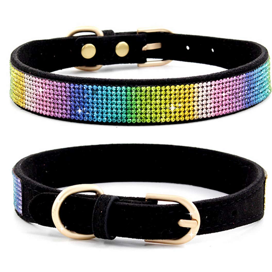 TELEYI Rhinestone Dog Collar, Cute Dazzling Sparkling Soft Suede Leather Dog Cat Rhinestone Collar Crystal Diamond Pet Dog Puppy Collar