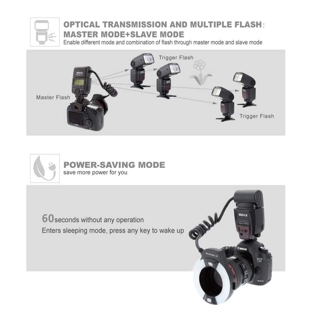 Meike Macro Ring Lite Flash Light for Canon EOS 5D Mark II, 6D, 7D, 70D, 60D, 60Da, 700D, 650D, 600D, 400D, 350D