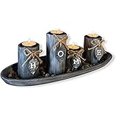 Wooden Candle Holders Centerpieces for Living Room Coffee Table Decorations | Farmhouse Decorative Candles Arrangement with Rustic Tray Table Center Pieces,Candlesticks for Fireplace Home Kitchen Decor