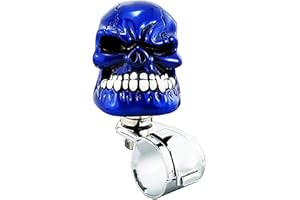 Lunsom Steering Wheel Knob, Skull Shape Driving Power Handle Control Suicide Knob Spinner Car Turning Aid Helper Fit Most Vehicle (Navy Blue)