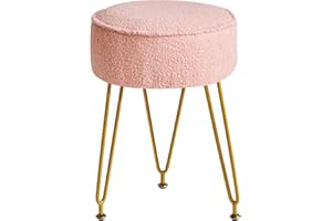 IBUYKE Teddy Velvet Round Footrest Stool Ottoman, Makeup Vanity Stool Side Table, Velvet Dressing Table Seat, Pouf Couch Stool, for Living Room Bedroom, Pink WBD009P