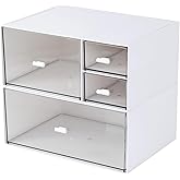 MILULUGO Desk Organizer with 4 Drawers, Makeup Organizer, Desktop Storage Box, Cosmetics Storage Box for nail polish, Lipstick, Brushes, Jewelry, Skincare, Bathroom Organization Boxes(White)