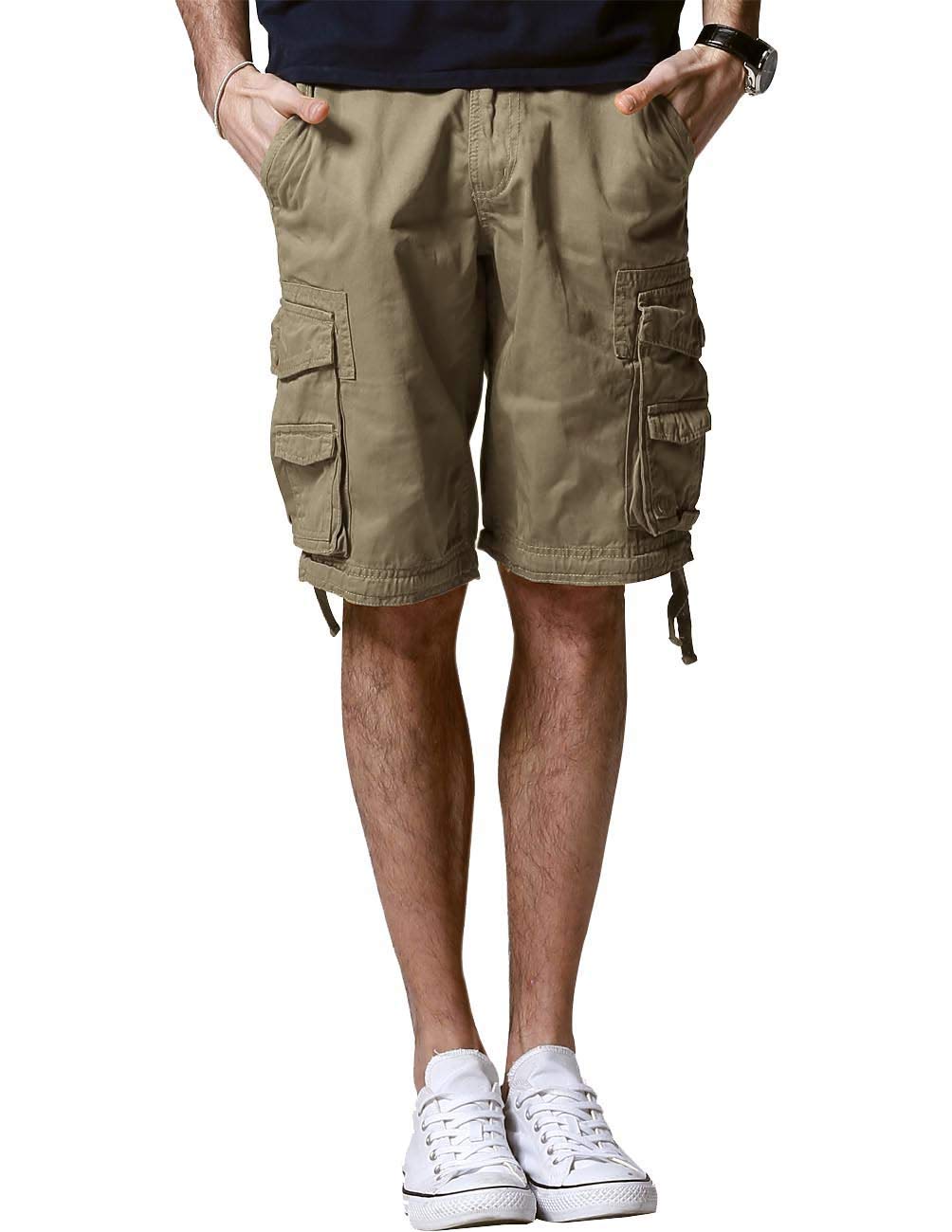 Match Men's Casual Outdoor Loose Cotton Vintage Cargo Bermuda Shorts with Pocket - Brown - 40