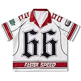 RoseSeek Men's Retro Button Down Jersey Shirts Number Graphic Collared Baseball Shirt Short Sleeve Streetwear