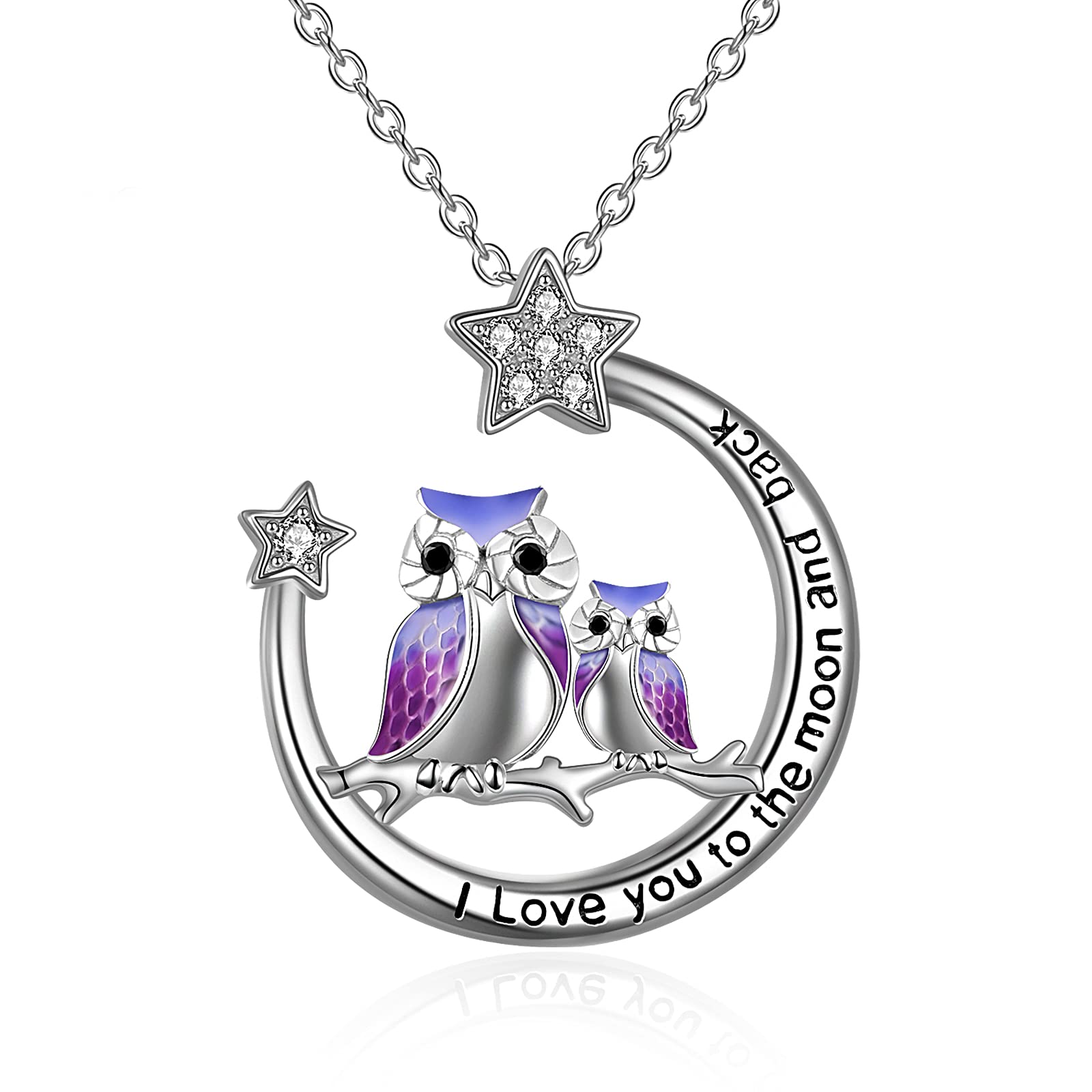 YFN Owl Necklace Mom Daughter Jewelry Sterling Silver Never I Love You to the Moon and Back Gifts Moon Necklace for Women Girls