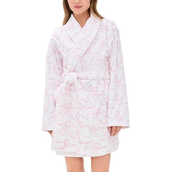 LOVESHACKFANCY Women's Indie Robe, Peach Fuzz, Pink, Print