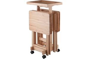 Oakestry Isabelle 6-Piece Snack Table Set Portable Sleek Design for Living Room and Bedroom Foldable and Space Saving Wooden Surface 19.69 D X 36.22 W X 15.91 H, Natural Finish