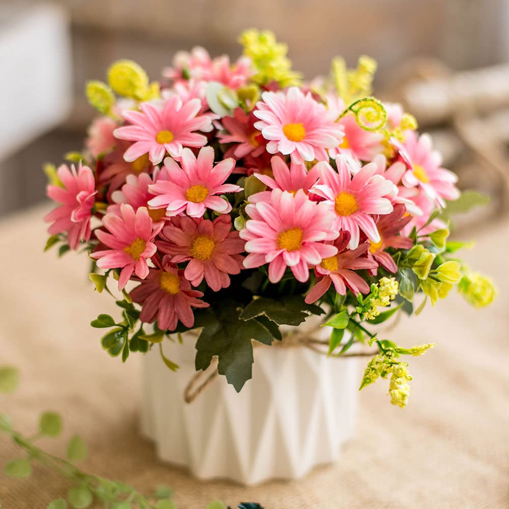 TKAS Artificial Flowers Fake Flowers Silk Rose Bouquets Decoration with Ceramics Vase for Table Home Office Wedding (Pink Flowers) — image 1