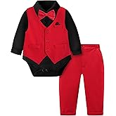 A&J DESIGN Baby Boy Suits Clothes Infant Toddler Formal Gentleman Outfits, Dress Shirt + Vest + Bow Tie + Pants Wedding Set