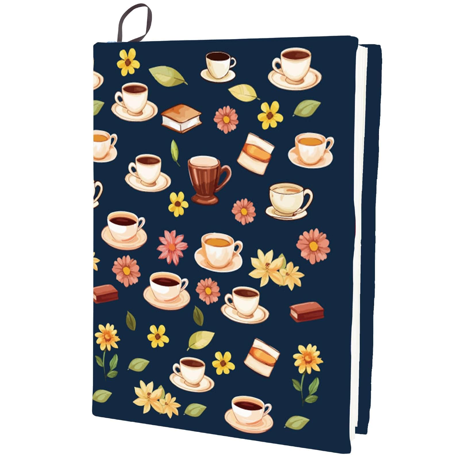 CRASPIRE Coffee Stretchable Book Cover Flower Floral Washable Reusable Large Nylon Book Sleeve Book Protector Elastic Notebook Wraps for Hardcover Books Textbook Gift