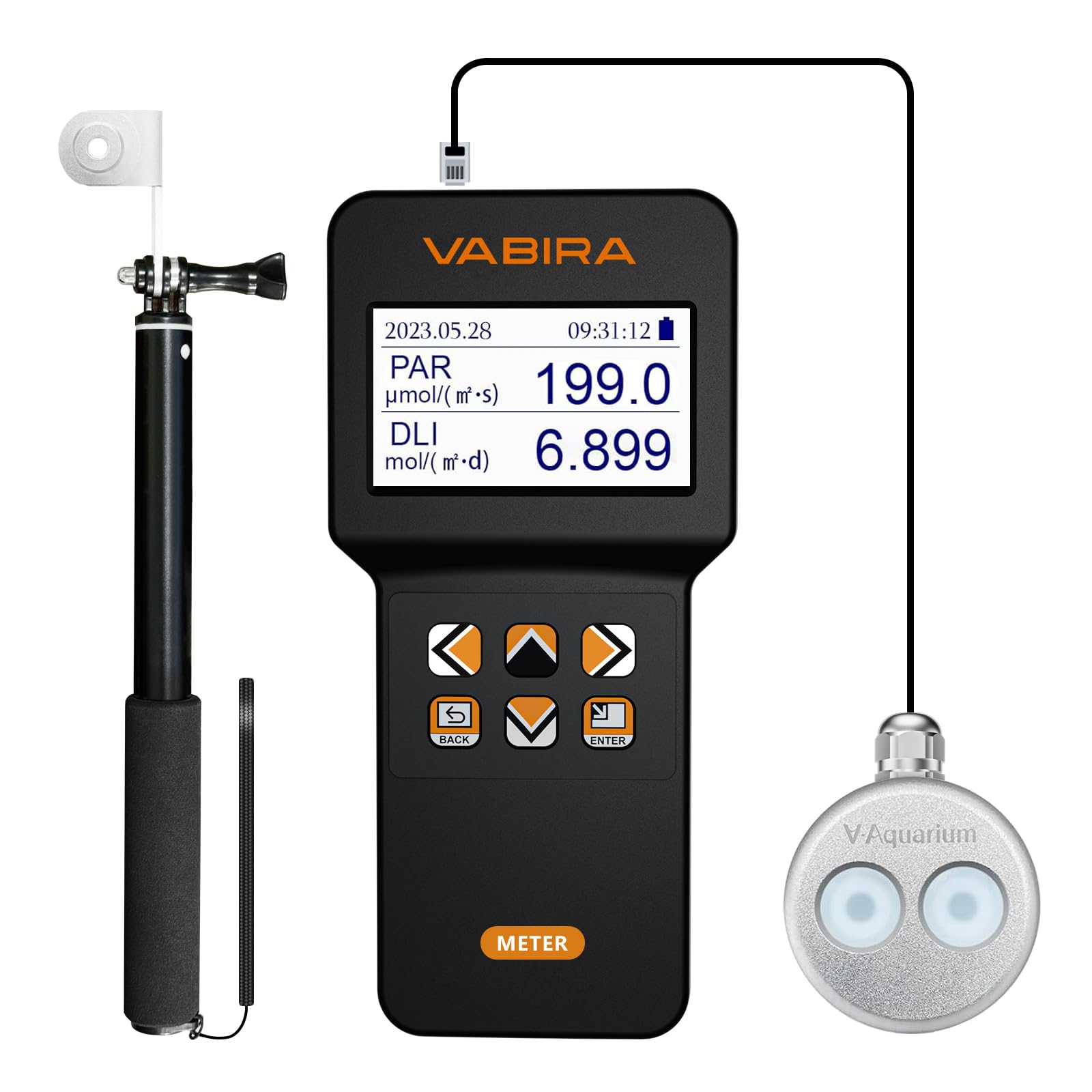VBR-Aqua IP68 PAR Meter for Aquarium,Reef.R,G,B PAR Seperately.with a 3FT Telescopic Rod