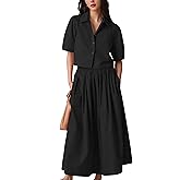 Wanzetaly Womens 2 Piece Outfits Summer Skirt Set Button Short Sleeve Tops and Maxi Skirt Dress Sets with Pockets