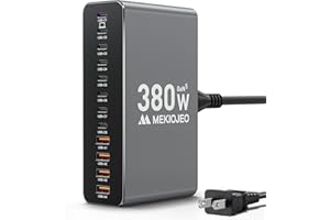 MEKIOJEO Aluminum Alloy 380W Charging Station Fast USB C Charger Block 12 Ports 65W Laptop GaN Charger for MacBook Pro/Air/iPad Pro/iPhone (Gray)