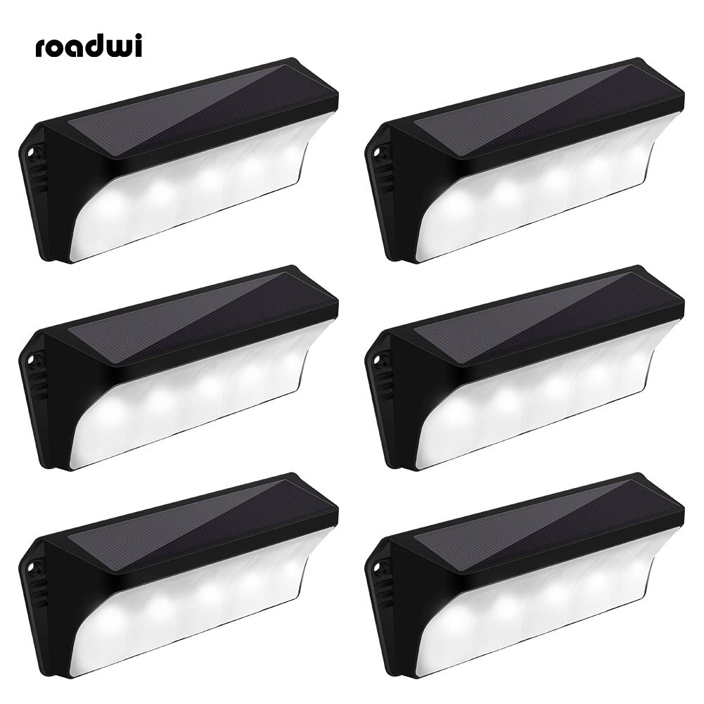 Solar Garden Lights Roadwi Outdoor Lighting with 5 White LED Lights for Steps, Deck, Fence Post，Wall, Pathway, Yard, Patio, Garden (6 Pack)