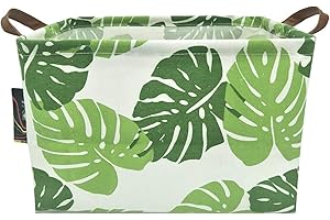 HKEC Rectangle Green Storage Basket,Clothes Basket with Handles, Collapsible Storage Box, Gift Basket, Room Decor(Banana leaf)