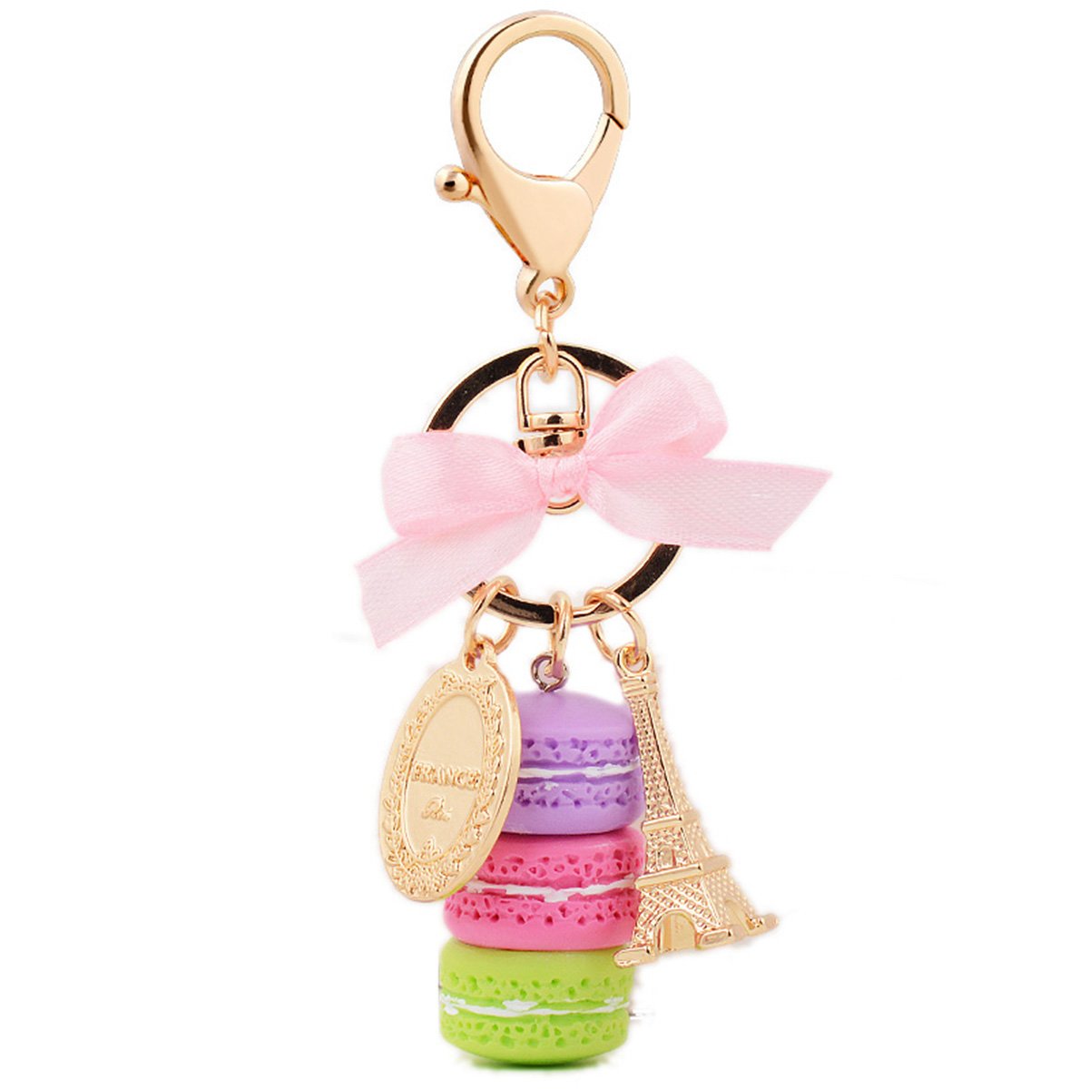 ZOONAI Macaron Cake Eiffel Tower Keychain Bowknot Car Keyring Bag Purse Pendant (Purple)