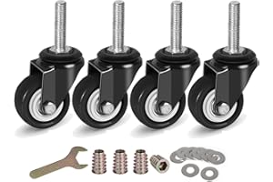 8T8 2 Inch Caster Wheels with Threaded Stem 3/8”-16x1-1/2”(Screw Diameter 3/8", Length 1.5") Heavy Duty PU Casters Set of 4, Swivel Screw in Casters, Industrial Castors
