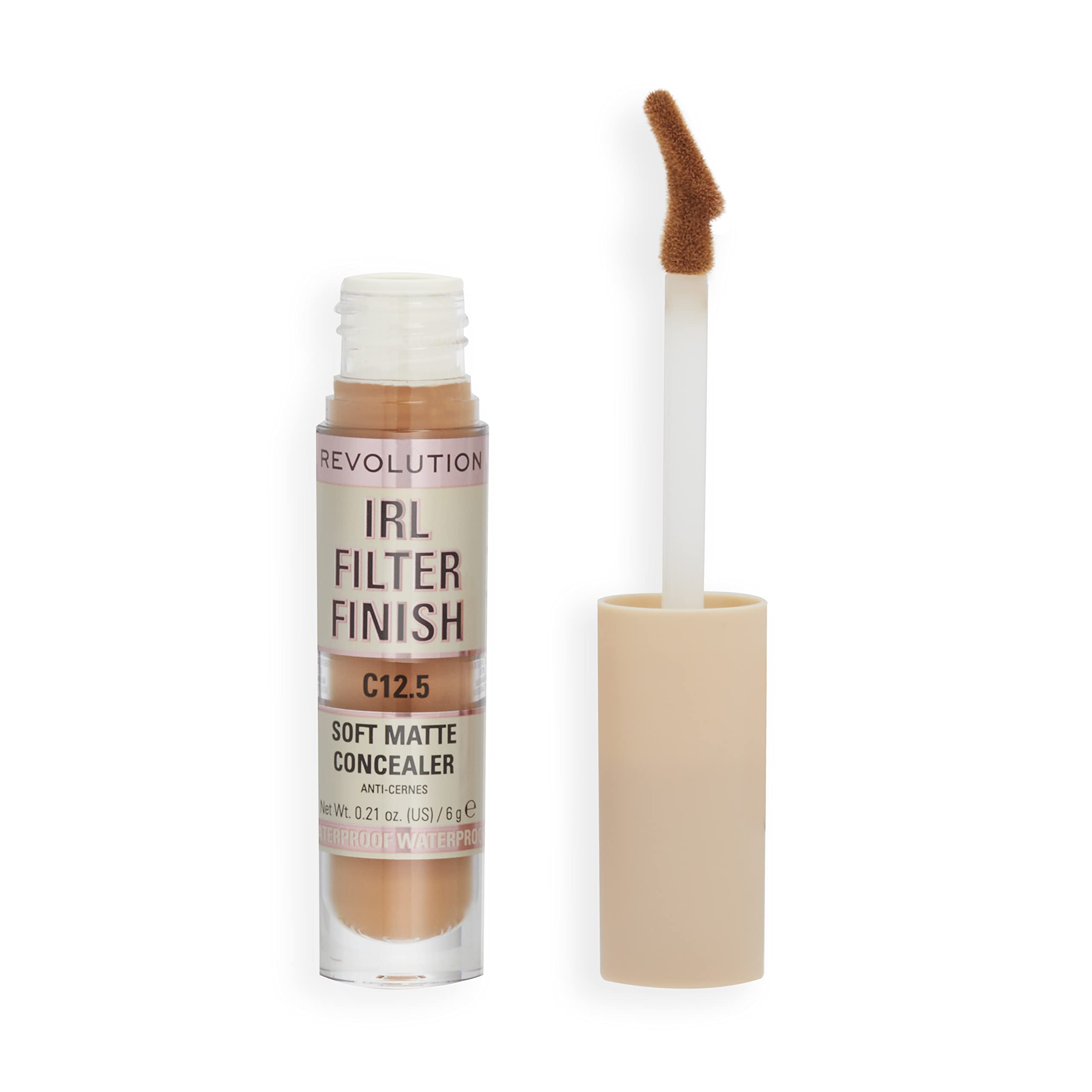 Makeup Revolution IRL Filter Finish Concealer, Medium to Full Coverage, Matte Finish, C12.5, Medium/Dark Skin Tones, 6g