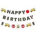Faisichocalato DIY School Bus Happy Birthday Banner, Birthday Party Garland for Kids Yellow Bus Birthday Party Decorations, Back to School Banner Party Supplies
