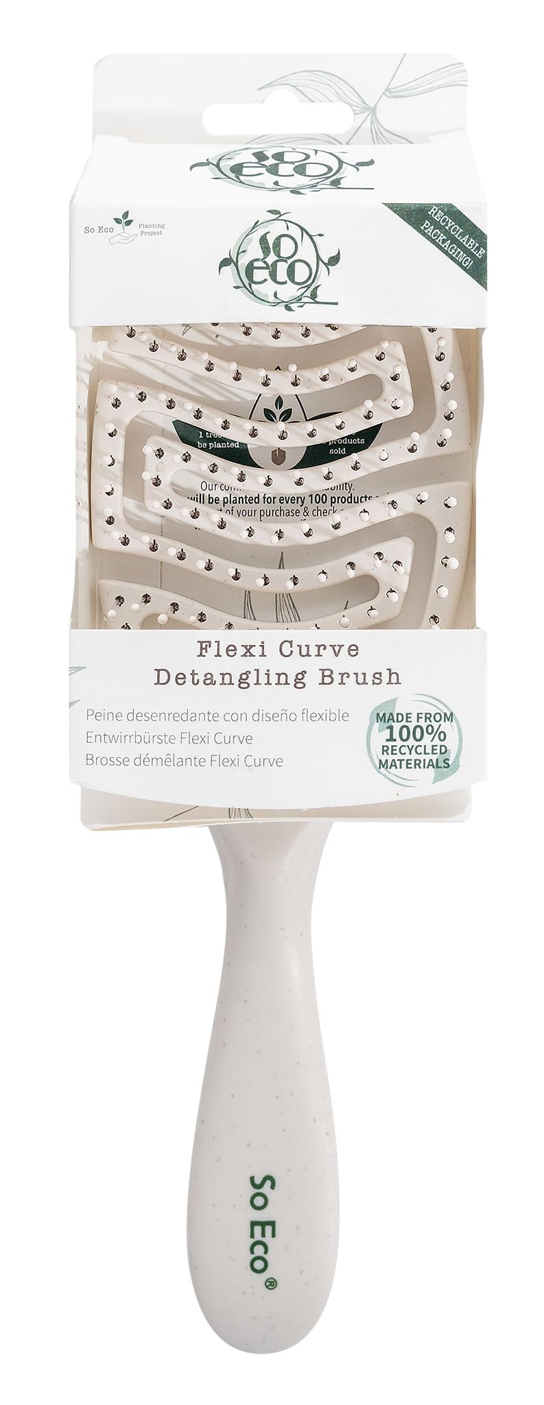 So Eco Flexi Curve Detangling Hair Brush – 100% PCR Materials, Flexible Vented Design for Wet & Dry Hair – Vegan & Plastic-Free Packaging