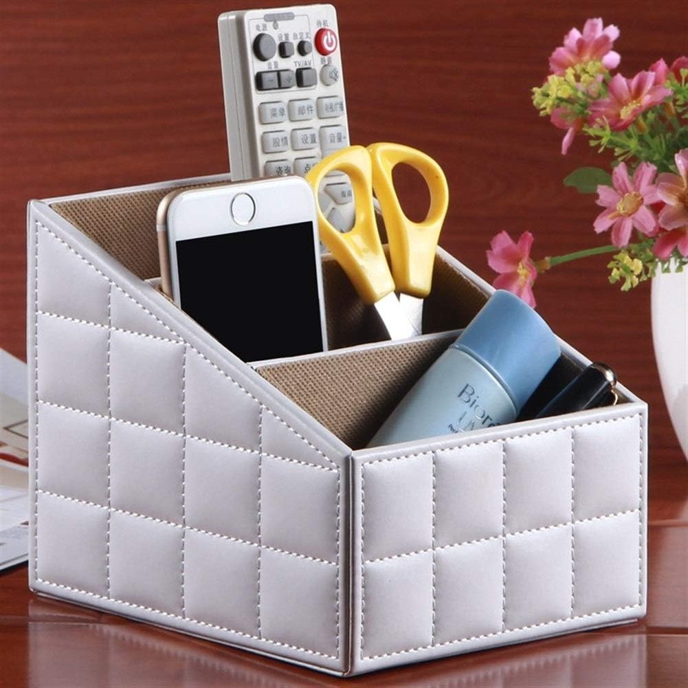 ZLDDE Creative 3 Compartments Leather Remote Control Organiser Holder, Controller TV Guide For home kitchen cars (Color : White)
