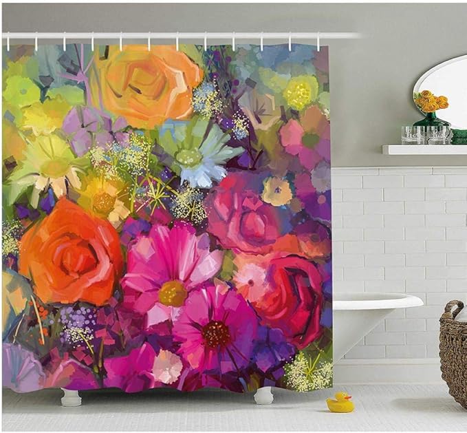 Resistente al Agua y al Moho Cortina de Ducha Floral Ramo de Flores