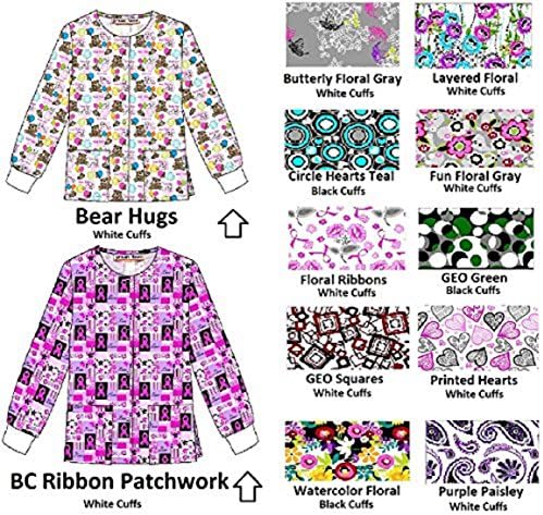 Scrub Jacket Printed warm up with snap Long Sleeve Sizes S-XL Medical Nursing NWT