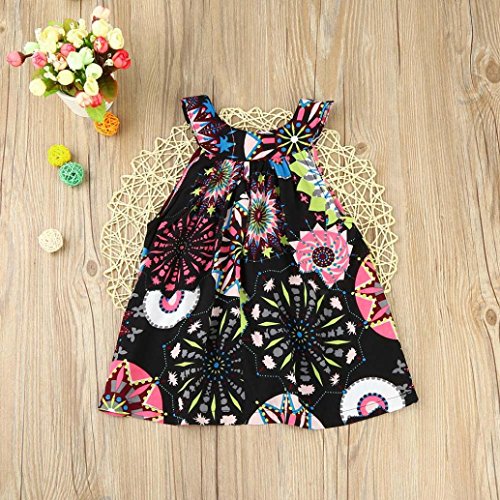 Wesracia Toddler Baby Kids Girls Dress Flower Bohemian Sleeveless Princess Dress Beach Summer Dress Clothes (6T, Black)