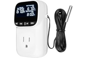 SEKELO Digital Temperature Controller Thermostat Outlet Plug, 120V 15A Heating and Cooling Control with Sensor,Thermostat Timer LCD Display, Ideal for Reptiles, Greenhouses, and Brewing