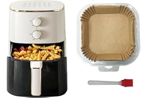 Air Fryer Liners Disposable, Air Fryer Accessories with 1 Oil Brushes (100PCS), Square Parchment Paper for 3-5L Air Fryers, N