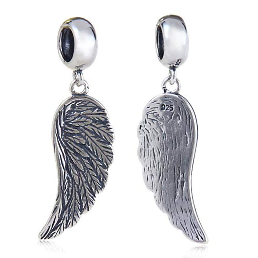 Feather Charm 925 Sterling Silver Wing Charm Angel Charm Heart Love Charm Anniversary Charm for Pandora Charm Bracelet