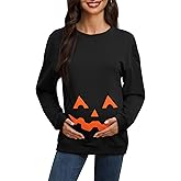 For G and PL Women's Halloween Maternity Long Sleeve Crewneck Sweatshirt Pregnancy Pumkin Skeleton Sweater S-XXL