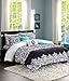 Home Style Teen Girl Bedding Damask Girls Comforter Black White Aqua Teal Full Queen + Gorgeous Throw Pillows + Shams Sleep Mask Bed Bedspread Sets for Kids Teenage Teens Floral Medallion