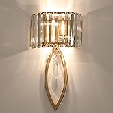 CLAXY Mid Century Wall Sconces, 2-Light Elegant Crystal Gold Wall Light for Bathroom Bedroom Hallway