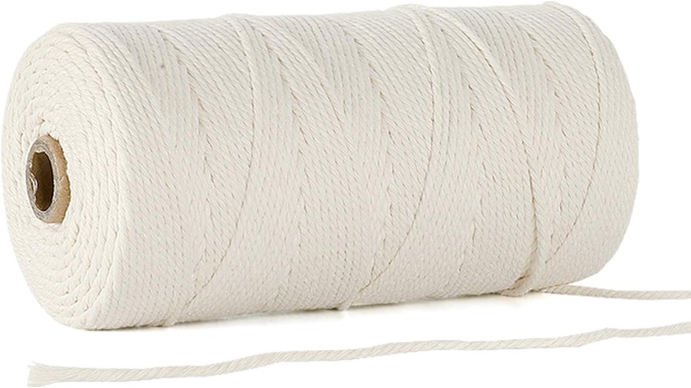 GoMaihe Macrame Cord 2mm x 720 ft, 3-Strand Twisted Soft Unstained Cotton Rope for Plant Hanger Wall Hanging Knitting Craft Beginners, Home Bedroom Living Room Decorations, Beige