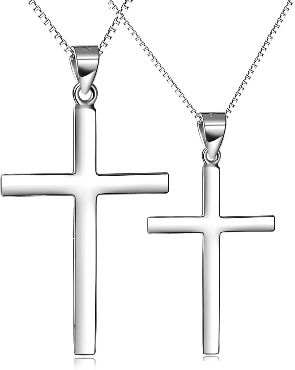 Sterling Silver Cross Pendant Necklace for Men Women Teens with Gift Box