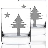 Bevvee Old Maine Flag - Whiskey Rocks Glasses - Set of 2 - Original 1901 State of Maine Flag Gifts for Women & Men Mainers - 10.25 Ounce