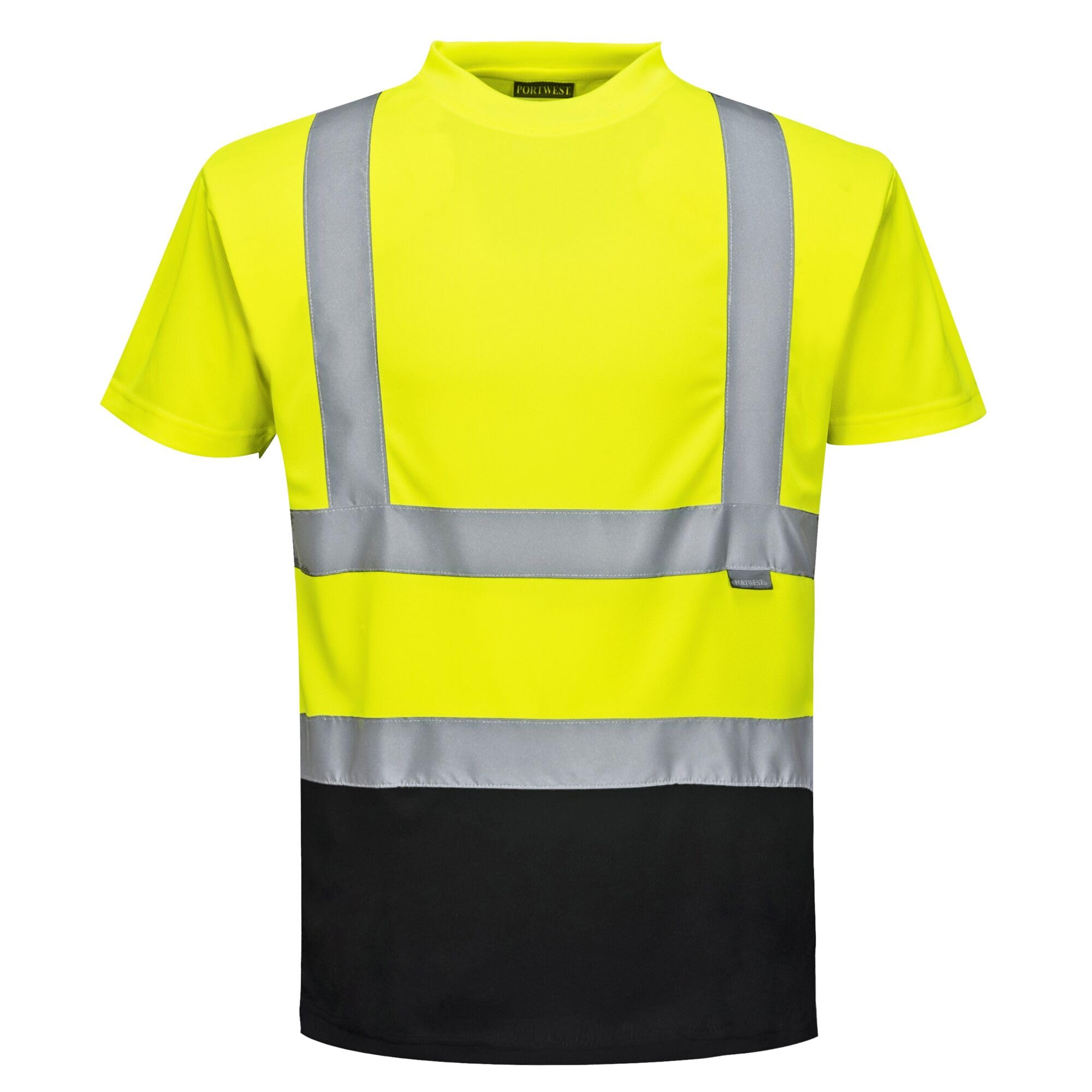 Portwest S378 Men's Hi Vis T Shirt Two-Tone Reflective Safety Workwear T-Shirt Yellow/Black, Small