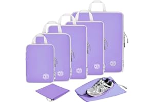 Dec-Mec 7Set Ultralight Nylon Compression Packing Cubes Expandable Packing Organizers for Carry on suitcase,Compression Cubes with Shoe Bag for Travel Accessories Luggage(purple)…