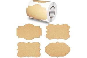 DMJUNCONG 2" x 3" Kraft Paper Gift Labels Stickers,300 pcs 4 Styles Labels Craft Presents Stickers,for Presents Cosmetic Decoration Jars Food Craft,Write on Holiday Present Labels Gift Tags.Brown-Kraft